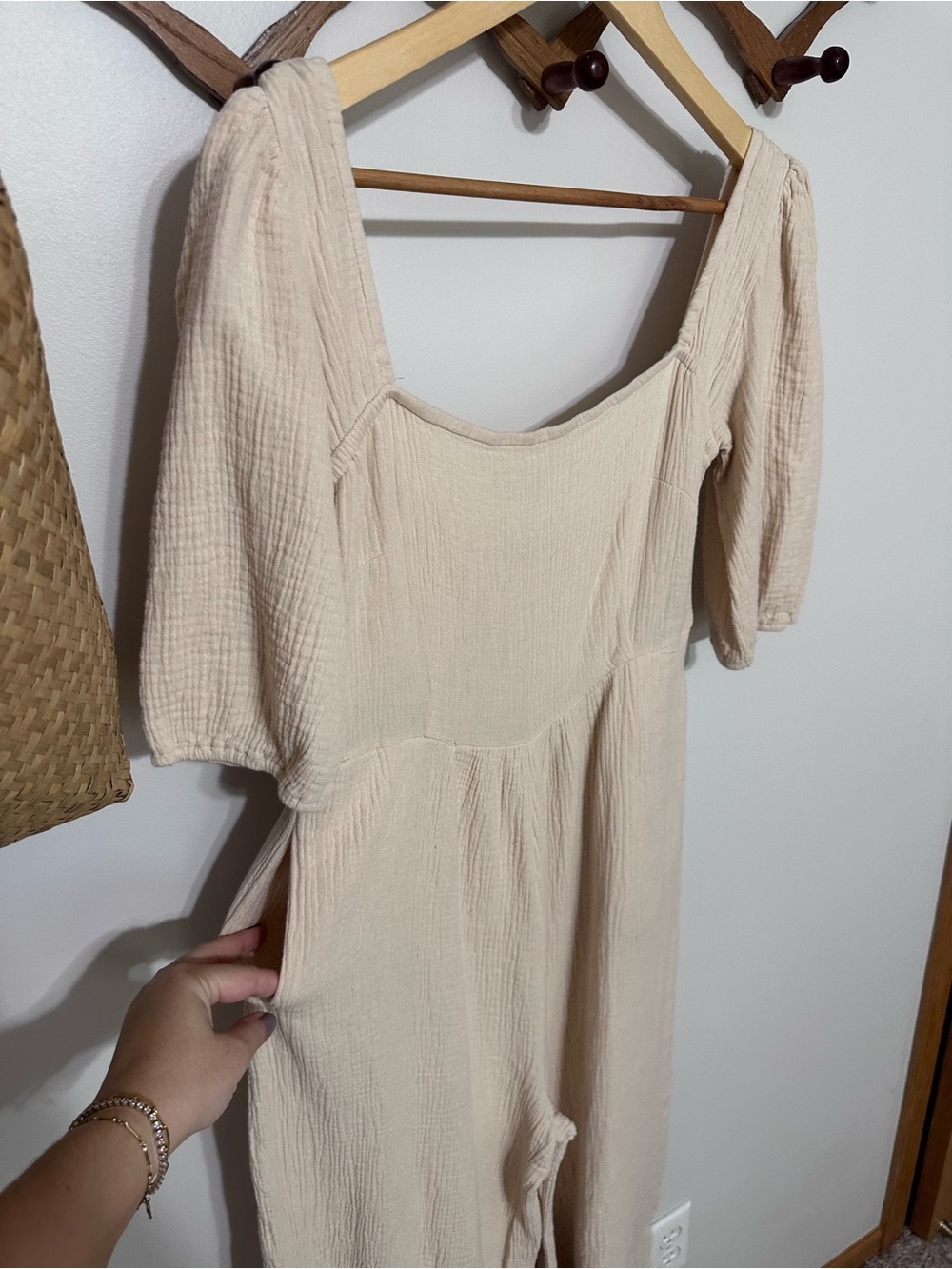 Petal & Pup Soft Cream Square-Neck Jumpsuit with Puff Sleeves - Picture 2 of 5